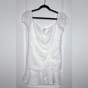 Off shoulder eyelet dress with side ruching